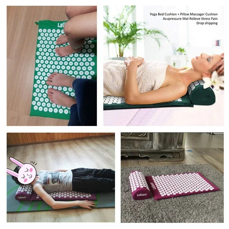 Acupuncture Massager Yoga Mat Cushion Massage Relieve Pain Stress Back Body Pain Spike Acupuncture Mat and Pillow Set with Bag