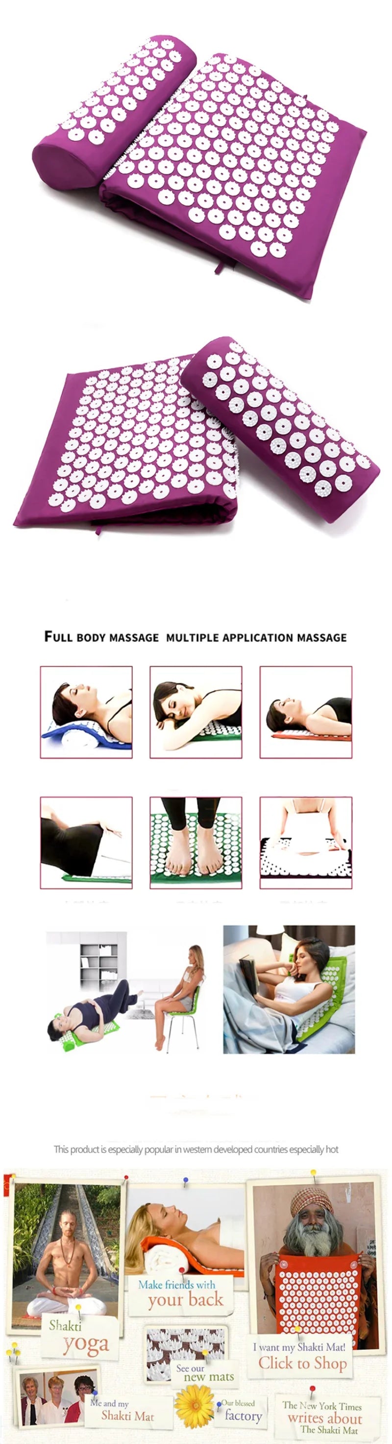 Acupuncture Massager Yoga Mat Cushion Massage Relieve Pain Stress Back Body Pain Spike Acupuncture Mat and Pillow Set with Bag