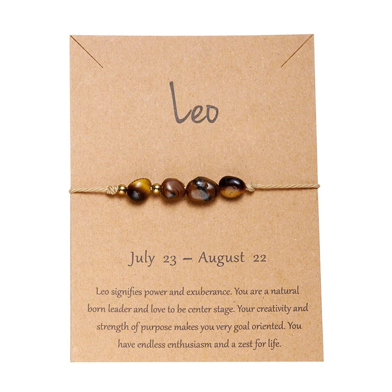 12 Zodiac Sign Homme Constellation Bangles Men Cancer Virgo Leo Natural Stone Handmade Card Bracelet Women Friendship Jewelry