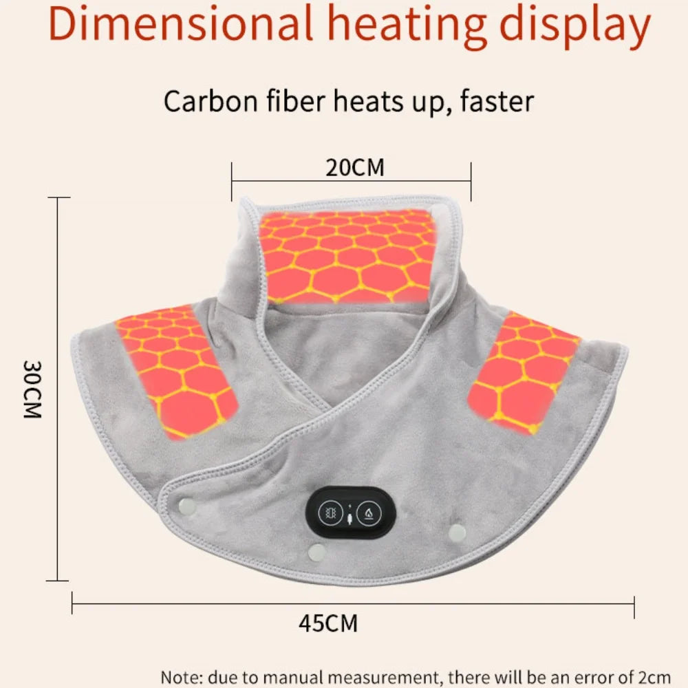 Electric Heating Shoulder Neck Pad Cervical Wrap Vibration Shawl Three Gear Thermal Compress Massager Warm Back Tool Relax Brace