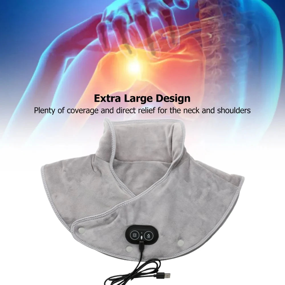 Electric Heating Shoulder Neck Pad Cervical Wrap Vibration Shawl Three Gear Thermal Compress Massager Warm Back Tool Relax Brace